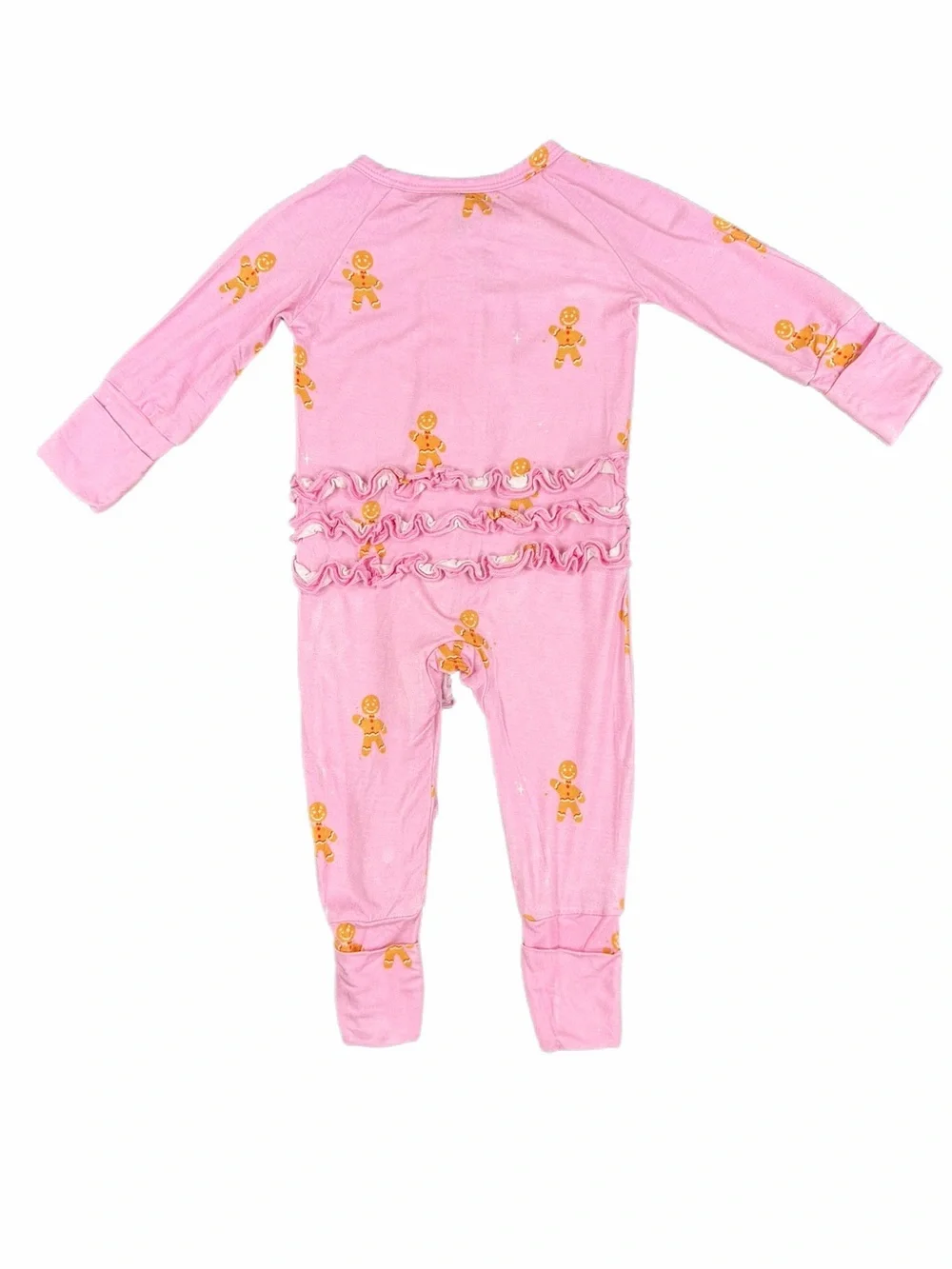 TINY TALULAH Pink Ruffle Gingerbread Bamboo Sleeper - NB